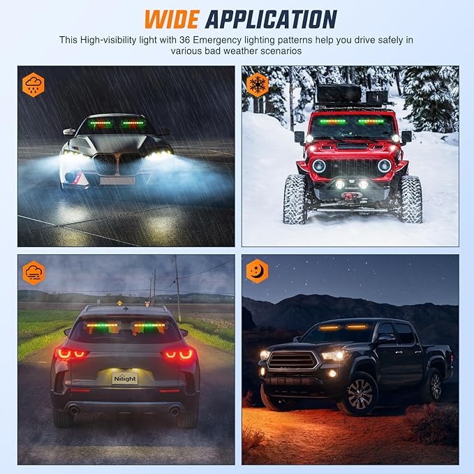 Nilight 162 LED Traffic Advisor Strobe Light Bar 2-in-1 Amber Green Emergency Warning Hazard Lights with Controller 4 Switchable Color 36 Flash Pattern for Trucks Cars Tow Plow Construction Vehicles