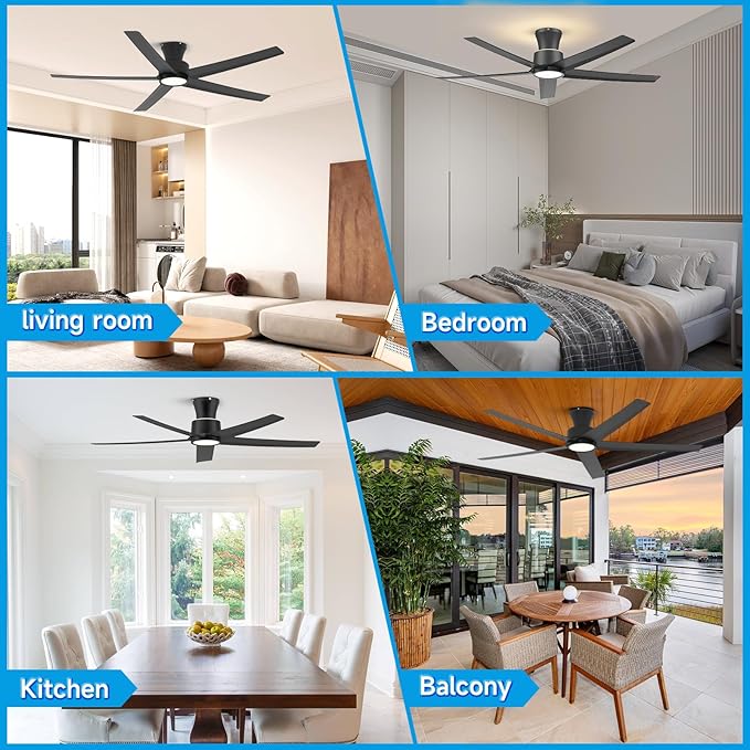 ocioc 52 Inch Ceiling Fans with Lights, Large Air Volume Ceiling Fan with Backlight, Ultra Quiet Reversible DC Motor with Remote(Black)