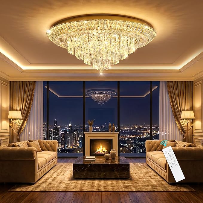 Modern Gold Crystal Chandelier LED Ceiling Light Fixture Raindrop Chandeliers Dimmable Lighting for Living Room Dining Room Entryway Bedroom