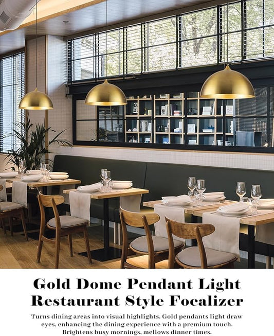 Gold Pendant Lights Kitchen Island 2 Pack, 14 Inch Gold Dome Pendant Light, Large Kitchen Pendant Light, Island Pendant Lights for Kitchen, Dining Room, Cafe