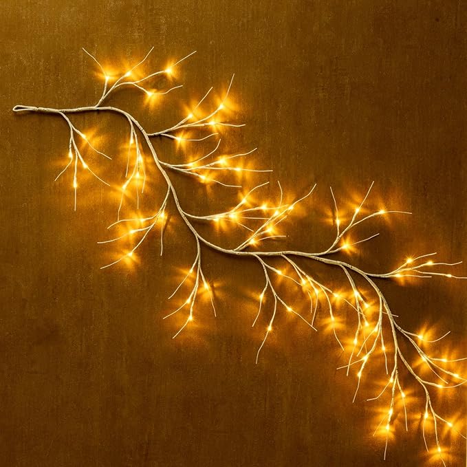 Bexdir Birch Vine with Lights with Timer 6ft 72LED, Artificial Tree for Walls Birch Twig for Room Decor Mantle Fireplace Holiday Christmas Decorations Birch Branches - Battery Operated