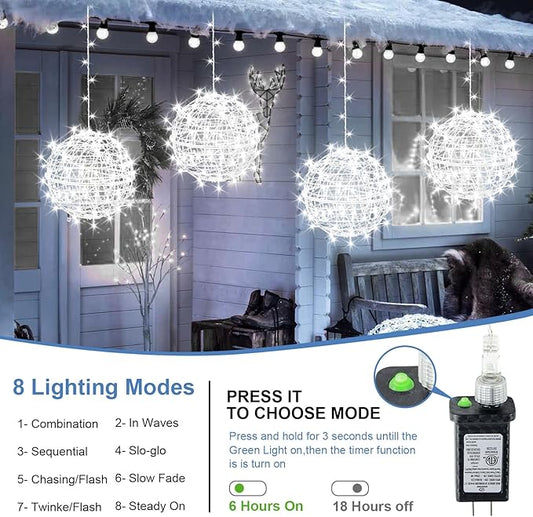 Baung Christmas String Lights Outdoors,4 Pack 11.81" Sphere Lights,Ball Tree Garden Globe Lights for Home, Party, Christmas, Porch Patio,Wedding, Garden,Tree Decoration with Plug