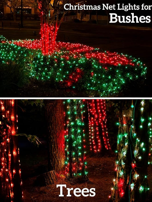 Led Christmas Net Lights for Bushes, 132LED 6FT x 6FT Connectable UL Certified Net Lights for Bushes Tree Shrubs Xmas Trunk Green Wire Christmas Decorations
