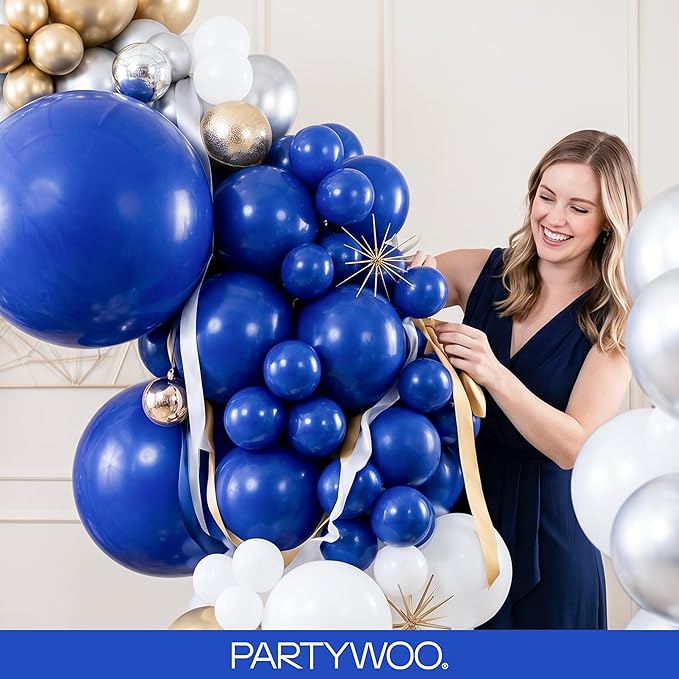 PartyWoo Royal Blue Balloons 145pcs Different Sizes Pack of 18 12 10 5 Inch Dark Blue Balloon Arch Kit for Baby Shower Gender Reveal Graduation Under The Sea Birthday Party Decorations Blue-Y59