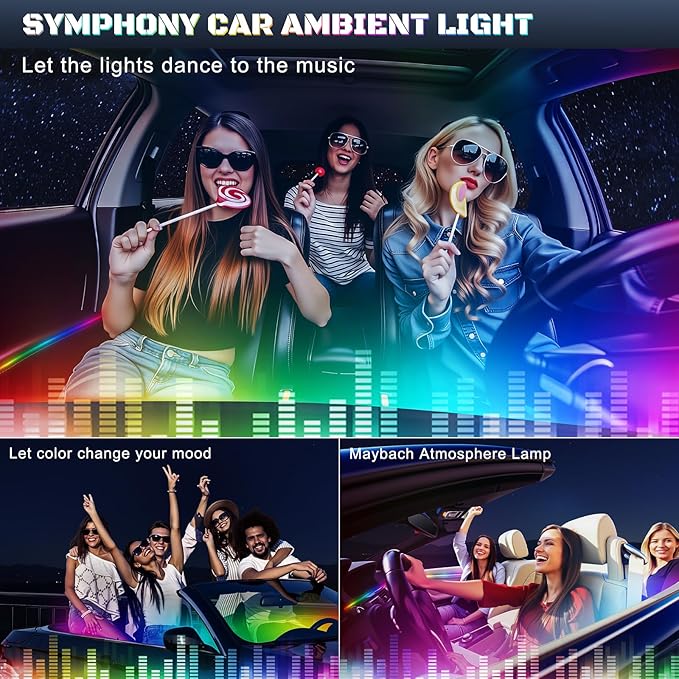 Dreamcolor Acrylic Interior Car LED Strip Light with USB/Type C/4-Port Cigarette Lighter, RGB 6 in 1 with 179.24 inches 650 LEDs Ambient Lighting Kits, Sound Active Function Neon Led Strips for Car