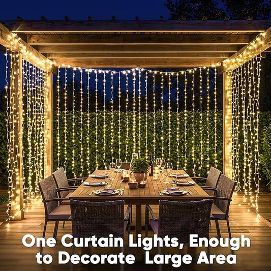 suddus 900 LED Christmas String Lights Outdoor, 9.8x29.5ft Curtain Lights Plug in with Remote,Wall Hanging Lights for Christmas,Dorm,Wall,Window,Wedding,Party,Birthday Decor,Warm White
