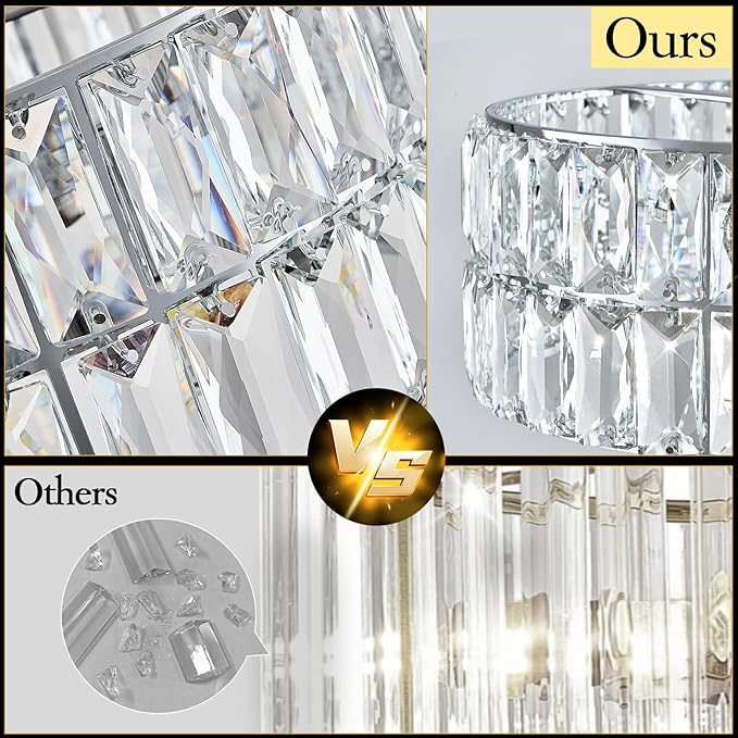Chrome Crystal Chandeliers, 3 Pack Modern Semi Flush Mount Ceiling Light, 4-Ligh Small Round Crystal Hanging Pendant Light Fixtures,D12” for Kitchen Dining Room Entryway Hallway