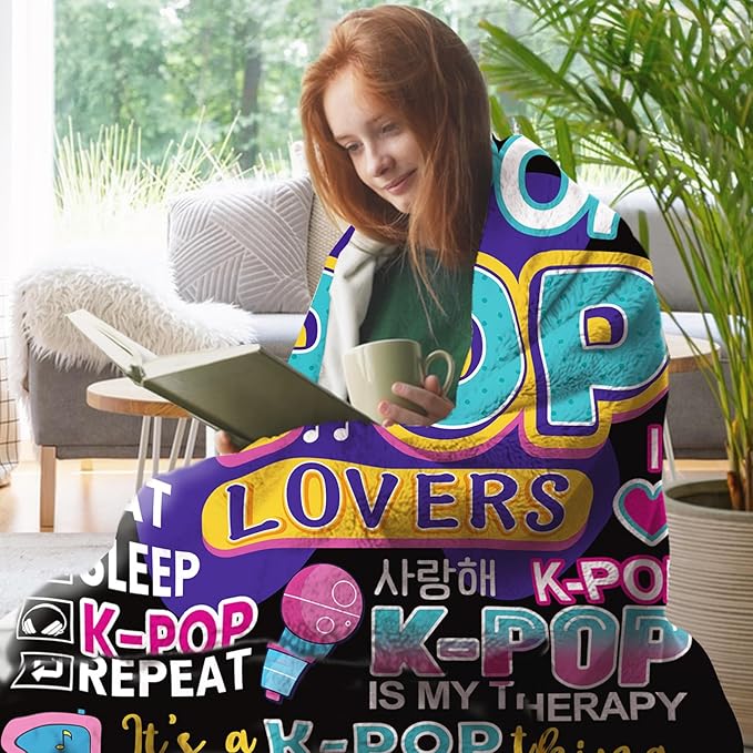 Kpop Gifts for Women Girls Teen Flannel Throw Blanket, Korean Pop Music Present for Korea Friends K-Pop Lovers Fans, Funny Soft Bedding Sofa Blanket Birthday Ideas 60" x 80"