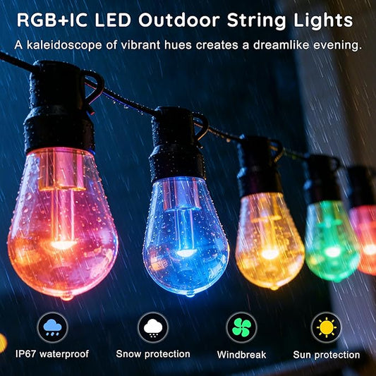 AHRLHR 300FT RGB+IC Outdoor String Lights,Outside Light Dimmable Shatterproof LED Bulbs,Balcony, Outdoor Living, IP67 Waterproof Chasing Effect Lighting DreamColor Patio Strip Lights for Backyard