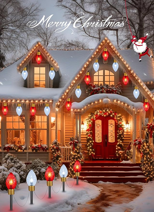Strawberry Jumbo C9 Christmas Lights Outdoor - 2 Pack Total 17FT 10 LED Jumbo C9 Christmas Pathway Lights Outdoor Decoration for Outside Lawn, Red & Pure White