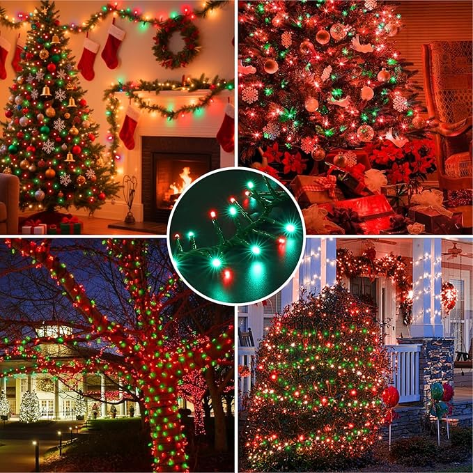 LAMPHOME 500 LED Red & Green String Lights, 46ft 16 Modes Plug in Christmas Lights, Waterproof Connectable Color Changing Cluster Lights for Indoor Outdoor Party Holiday Decor