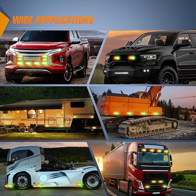 Nilight 4PCS Amber Green Strobe Lights 24LED Emergency Hazard Warning Light Sync Feature Ultra Slim Surface Mount with Controller and Cigarette Lighter Plug for Truck Car Vehicle