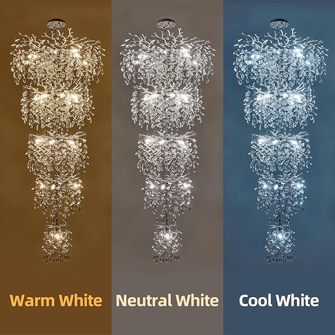 Modern Tree Branch Crystal Chandelier 102" Sliver Luxury Large Pendant Lighting 28-Light Contemporary K9 Crystal Chandeliers for Dining Room Kitchen Living Room Foyer Entryway (Sliver, H102"-Round)