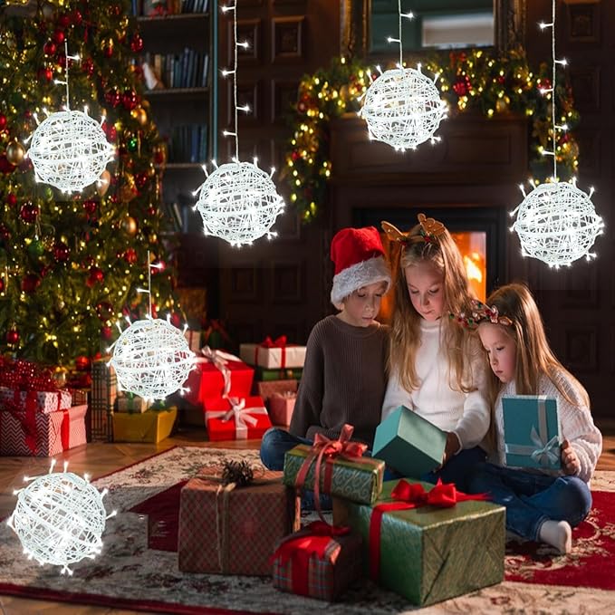 Outdoor Christmas Balls Lights 4 Pack Hanging 7.9" LED Garden Sphere Tree Lights 8 Modes Waterproof Glow Globe Light with Memory Timer Plug for Yard Porch Eave Patio Home Bedroom Decoration-Cool White