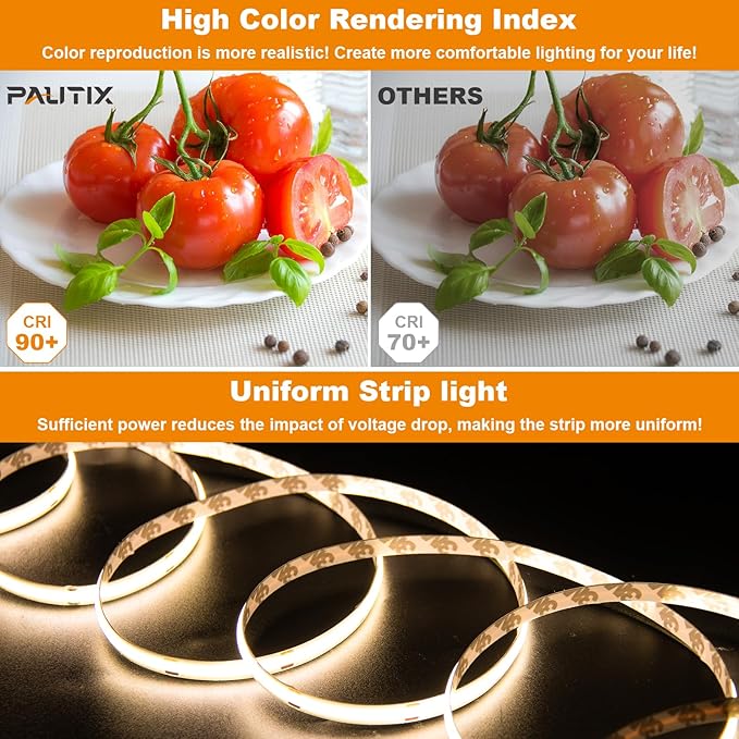 PAUTIX White LED Strip Lights 3000K,Dimmable cob led 32.8ft/10m DC24V Warm White LED Strip Lights,High Lumen Tape Lights Kit,Work with Alexa/Google Assistant for Home, Kitchen DIY Lighting