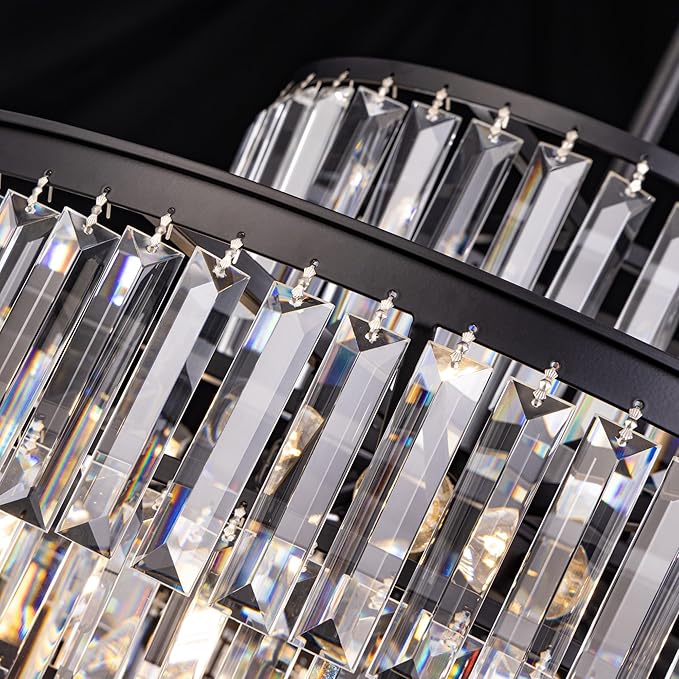 Wellmet Crystal Chandelier, Modern Vintage Pendant Light, 5-Tier Black Luxury Crystal Chandelier for Living Room, Dining Room, Entryway, Hallway, Corridor, Bedroom, 24''