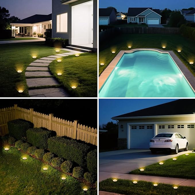 vighep Mini Outdoor Solar Lights,8 Pack Solar Garden Light for Outside IP65 Waterproof, 8 LED Disc Landscape Lighting for Garden Yard Driveway Walkway Poolside Deck Lawn Patio,Warm White