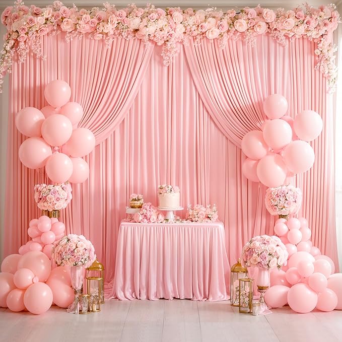 4 Panels Blush Pink Backdrop Curtains for Wedding Party Wrinkle Free Backdrops Curtain Drapes Fabric Decorations Photo Back Drop Cloth for Baby Shower Photography Stage Reception 20ft(W) x 12ft(H)