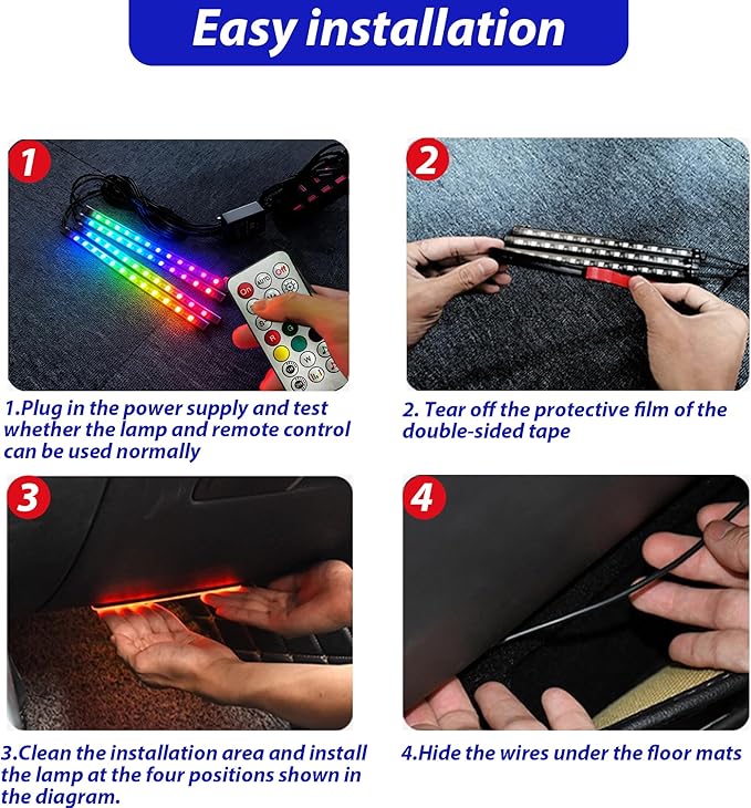 RGB-IC Car LED USB Interior Strip Lights with Remote Control, Dream Color Car Ambient Lighting APP Control, Multicolor Footwell Under Dash Chasing Inside Light Kits for Cars ATV Truck, DC5V