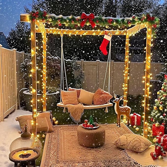2 Pack Solar String Lights Outdoor, Total 100 LED Each 20Ft with 8 Lighting Modes for Yard, Fence,Balcony, Party,Christmas Tree Decorations (Warm White Light)