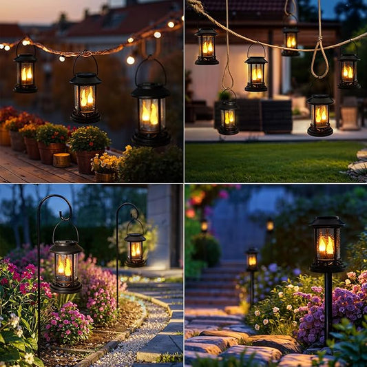 Beautyard 6 Packs Outdoor Solar Candles Lights Flickering Decorative Lantern Stake Lighting for Garden, Backyard, Lawn, Pathway, Patio Accessories and Decor ( Small 6 Pack , Black )…