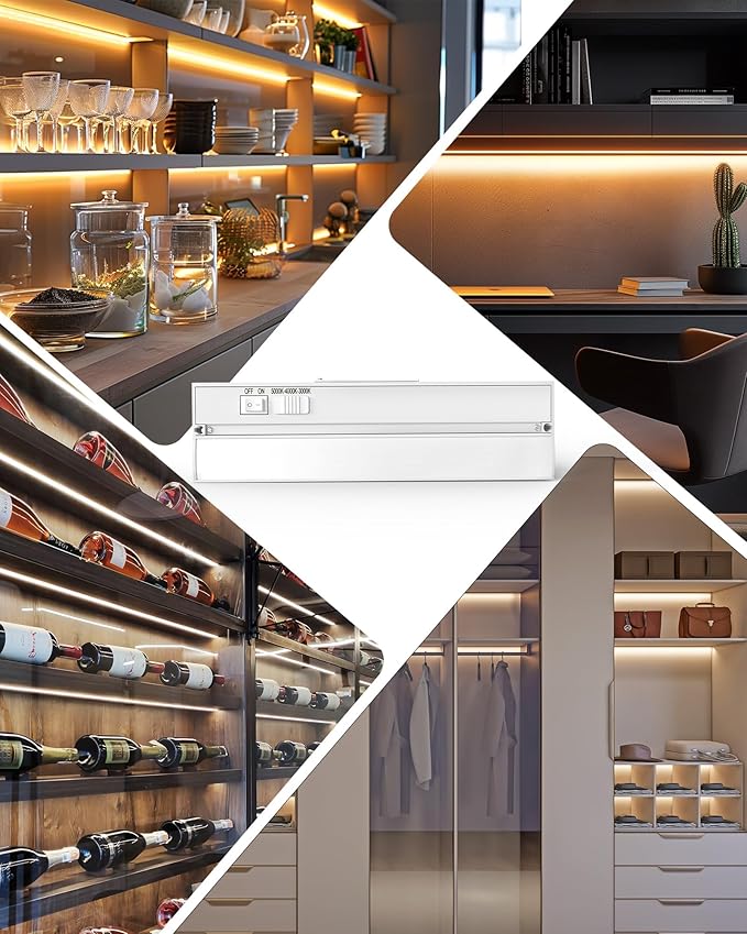4 Pack 24" Hardwired Under Cabinet Lighting for Kitchen, 18W 1200LM, 3 Color Temperatures (3000K/4000K/5000K), Quick Install Under Counters Light for Cabinets, Workspaces, YT-4201B-24-4