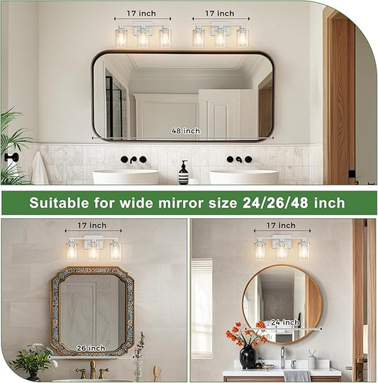 DORESshop 17 Inch Bathroom Light Fixtures, 3-Light Chrome Bathroom Lighting Fixtures Over Mirror with Clear Glass Shade, Vanity Lights for Living Room Bedroom