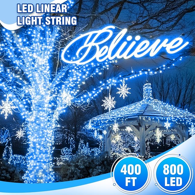 400FT Extra Long Blue String Lights, LED Waterproof Seasonal Fairy Lights with Remote & Timer, Dimmable Outdoor Indoor Decorative Lights for Roof, Garden, Wedding, Party, Holiday