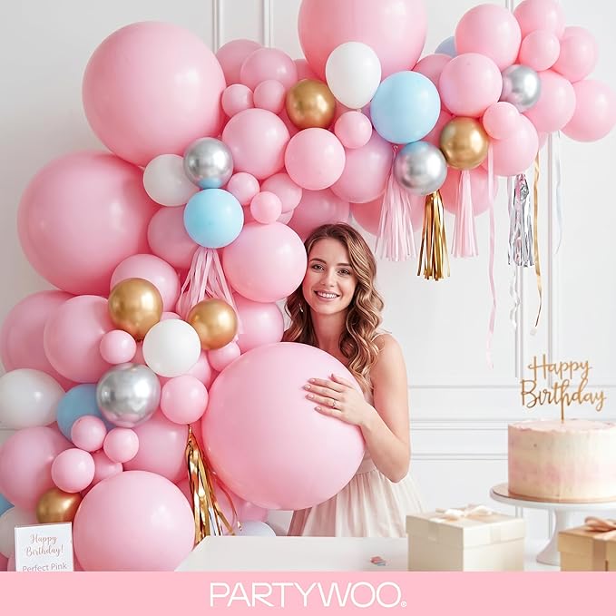 PartyWoo Baby Pink Balloons 145 pcs Different Sizes of 18 12 10 5 Inch Pastel Pale Light Pink Balloons Arch Kit Garland for Baby Shower Gender Reveal Birthday Princess Party Decorations Pink-Q05
