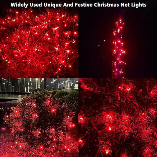 HISHINY LED Red Christmas Net Lights Outdoor,5ftx5ft 100LED Green Wire, Connectable Indoor Outdoor Bush Mesh Net Lights String for Valentines Day Decor,Shrub,Yard,Tree(Red)