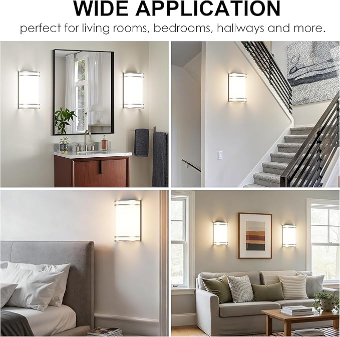 Aipsun Modern Wall Sconces Set of Two, Hardwired 15W LED Indoor Dimmable 3000K 4000K 5000K Wall Lights for Living Room Hallway Bedroom (Brushed Nickel)