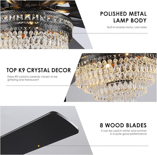 Asyko 72" Crystal Ceiling Fan Fandelier with Lights - Modern Crystal Chandelier Fans with Remote Control,Noiseless DC Motor, Retro/Farmhouse Lighting, Dining Room,Living Room