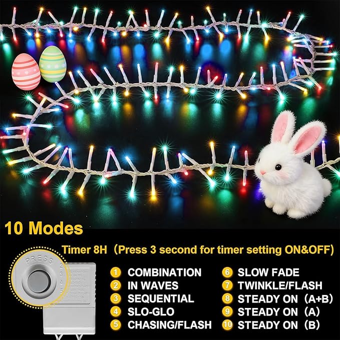LAMPHOME 46ft 500 LED Easter String Lights Plug in, Pastel Twinkle Fairy Lights, 16 Modes Waterproof Easter Outdoor Lights, Colored String Lights for Christmas Tree Indoor Outdoor Spring Decorations