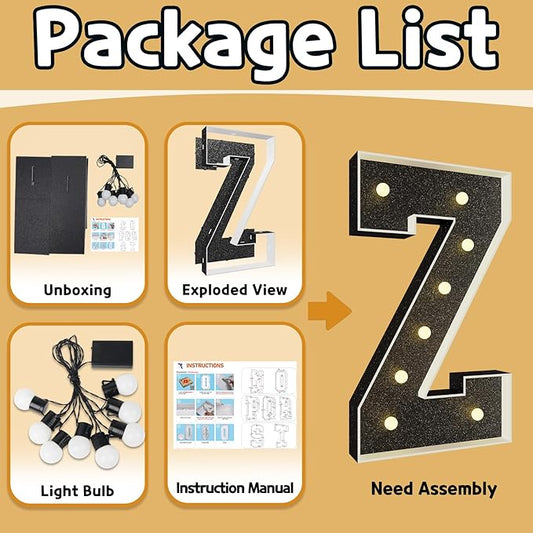 imprsv Marquee Letters Black 3FT: Black Party Decor - Light Up Letter Z Large 3 Feet Tall - Party Decorations Letter for Birthday Wedding Proposal Events