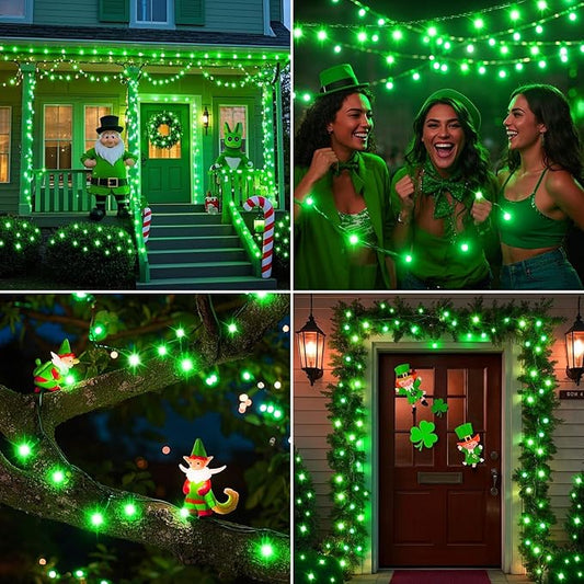 St Patricks Day Decorations String Lights 2 Pack Green Solar Lights Outdoor Waterproof Total 144FT 400LED Christmas Fairy Lights 8 Modes for Halloween Xmas Irish St. Patrick's Day Decor (Green-2 Pack)