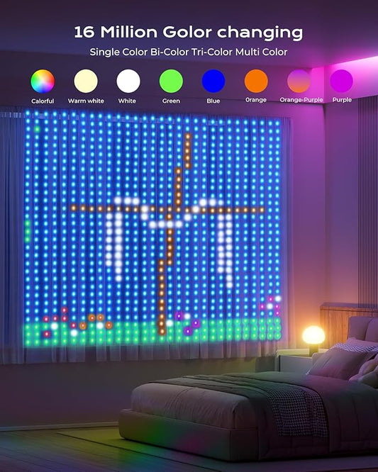 Brightown 400 RGBIC LED Smart Curtain Fairy Lights, 6.6x6.6ft Dynamic Color Changing Christmas String Lights with Remote, IP65 Waterproof Smart Wall Window Lights for Bedroom Living Room Garage