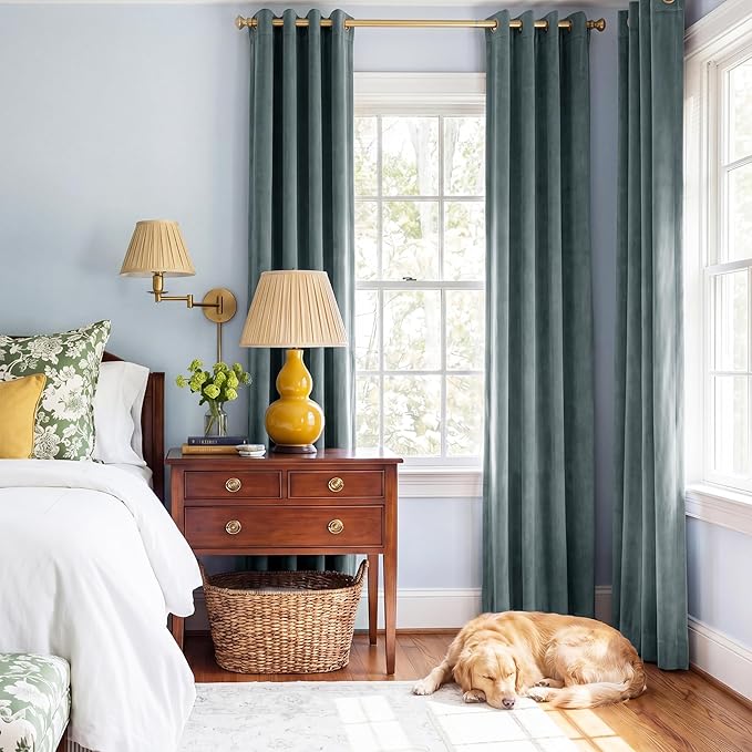 StangH Dark Slate Velvet Curtains Ideal Room Darkening Drapes for Bedroom, Living Room & Home Theater, Thermal Insulated Window Treatment with Rod Pocket & Back Tab Design, 52x108 Inches, 2 Panels.