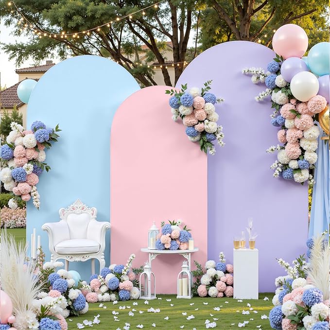 Set of 3 Arch Backdrop Covers(7.2ft, 6.6ft, 6ft) - Premium Stretchy Spandex Backdrop Arch Stand Cover for Baby Shower,Wedding,Party Decor Chiara Cover with Double-Sided Design(Pink Blue Lavender)