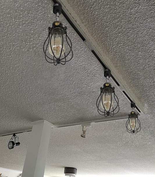 Kiven J-Type Track Lighting Heads,Vintage Loft Design, Black Basket Cage Track Mount Light with Flexible Light Arm, Adjustable Decorative Lighting Fixture for Kitchen Island Hallway (1 Pack)