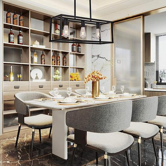 3 Lights Black Dining Room Chandelier Hanging Light Fixture Modern Kitchen Island Linear Lighting Farmhouse Chandelier for Bar Restaurant
