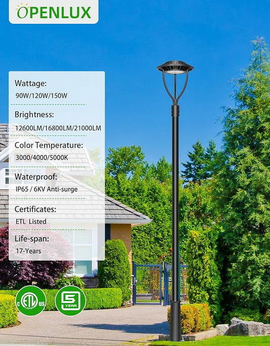 4 Pack LED Post Top Light ETL Listed 150W 120W 90W Adjustable 3CCT Adjustable Outdoor Pole Lights with Photocell IP65 Waterproof Post LED Fixture for Garden Yard Street Lighting