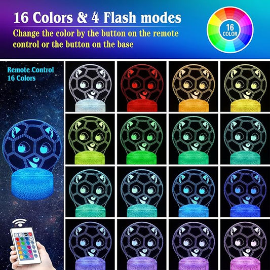 Soccer Night Light Gifts for Boy, 3D Soccer Bedside Lamp,16 Color Change Decor Lamp with Remote & Smart Touch, Gifts for Christmas Birthday Boys Men Girls
