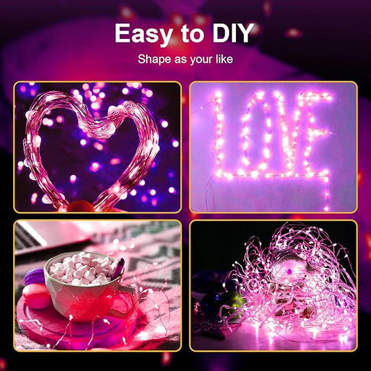 ZGWJ Fairy Lights Battery Operated, 12 Pack Twinkle String Lights 20 LED 7ft 3 Lighting Modes for Bedroom Decor, Valentines Day, Halloween, Christmas, Party Indoor and Outdoor Decoration Pink