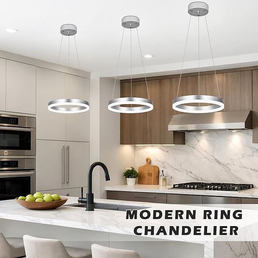 12" Nickel Led Ring Chandelier Ring Modern Led Chandelier 3 Pack Modern Pendant Lights Led Pendant Lights Adjustable Height Light Contemporary Light Fixture for Kitchen Island Dining Room