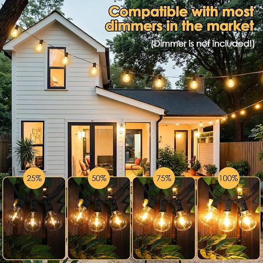 Mlambert 25FT G40 LED Outdoor String Lights, Plug-in Waterproof Patio Lights with 10+1 LED Bulbs, Porch Balcony Lights for Backyard Party Decor, Black