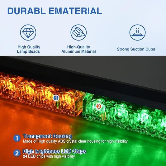 Nilight 24LED Emergency Strobe Traffic Advisor Light Bar 2 in 1 Amber Green Dash Warning Safety Flashing Lights Front/Rear Windshield Construction Lights for Trucks Cars Plow Police Vehicles