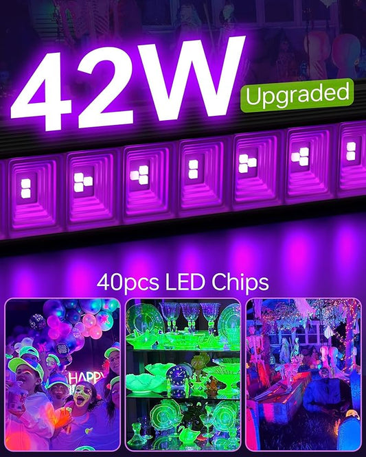 2 Pack LED 42W Black Lights, Blacklight Bars with Plug+Switch+6ft Cord, Light Up 24x24ftx4, Blacklight for Glow Party, Fluorescent Poster, Body Paint, Halloween Decorations, Bedroom, Stage