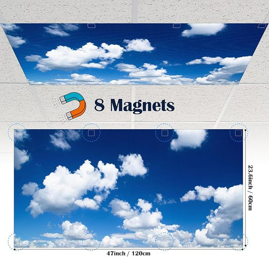 6 Pcs Fluorescent Light Covers for Ceiling Lights with 48 Magnets Decorative Magnetic Light Filters for Classroom Office Kitchen Decoration(Blue Sky)