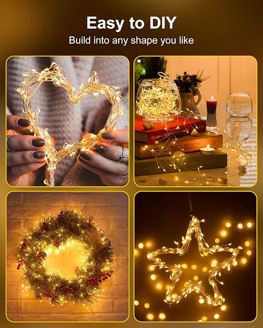Fairy Lights Battery Operated, 60 LED Fairy String Lights Waterproof Silver Wire 5 Feet Firecracker Starry Light for DIY Wreath Home Wedding Bedroom Mason Jar Holiday Christmas Ramadan Decorations