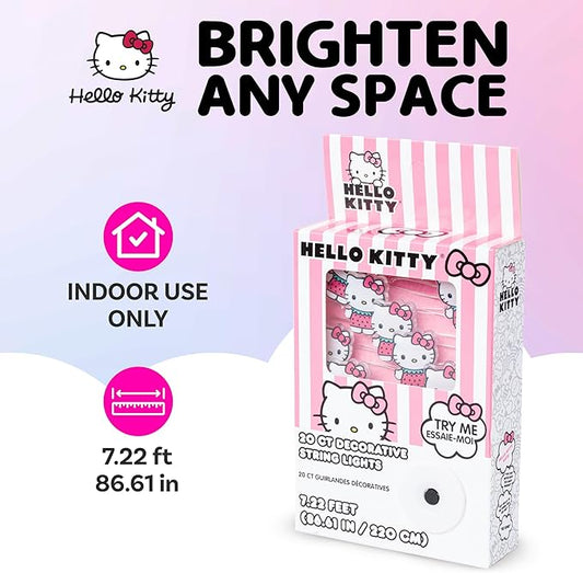 Silver Buffalo Sanrio Hello Kitty Strawberry Dress 20ct Decorative String Lights, 7 Feet Long, Battery Powered (2 AA Batteries Included), Cool White LED, Indoor Use Only